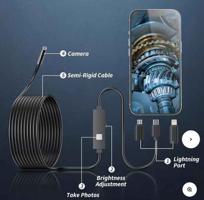 Waterproof Endoscope Camera with Light for iOS & Android Inspection